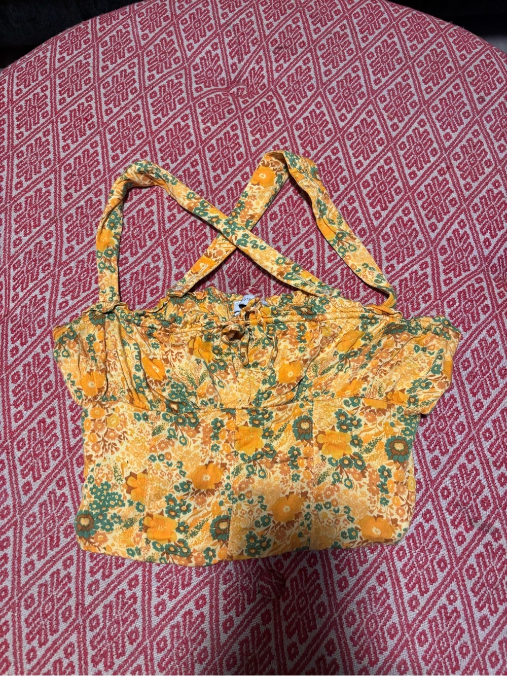 Urban Outfitters Yellow Floral Smocked Cami with Green Accents